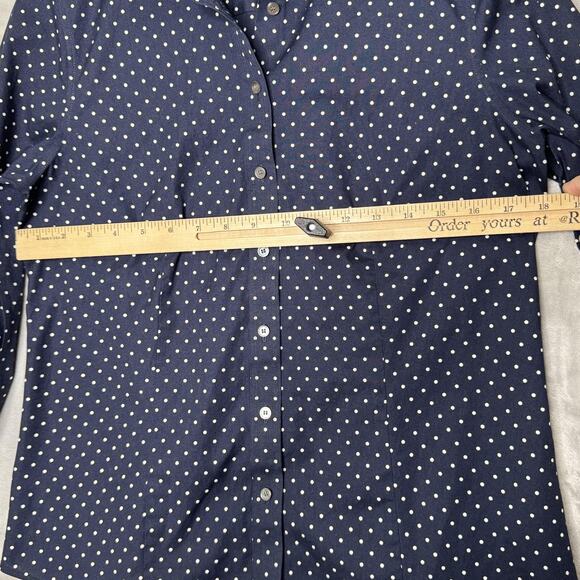 Talbots Shirt Womens 10P Navy Polka Dot Long Sleeve Button Up Wrinkle Resistant - Picture 7 of 9